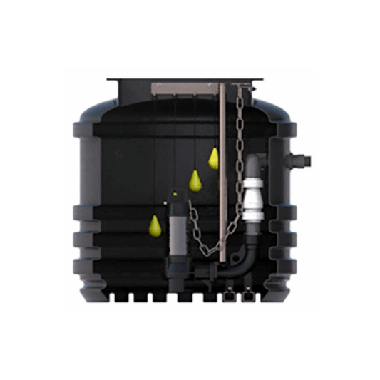 This twin pump station offers the ideal solution for underground systems where gravity drainage is not possible. The wastewater flows into a chamber where it enters the pump station, and is then pumped through to the main sewer network.

Made from high-quality HDPE, this twin pump station is designed to be easily installed, as it is delivered as a complete package. This includes all internal pipework and sewage pump.