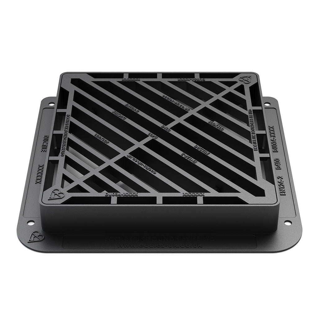 Offering a solid D400 load bearing capacity, this gully grate is capable of withstanding up to 40 tonnes, making this the ideal choice for carriage way, hard shoulders and pedestrian zones.