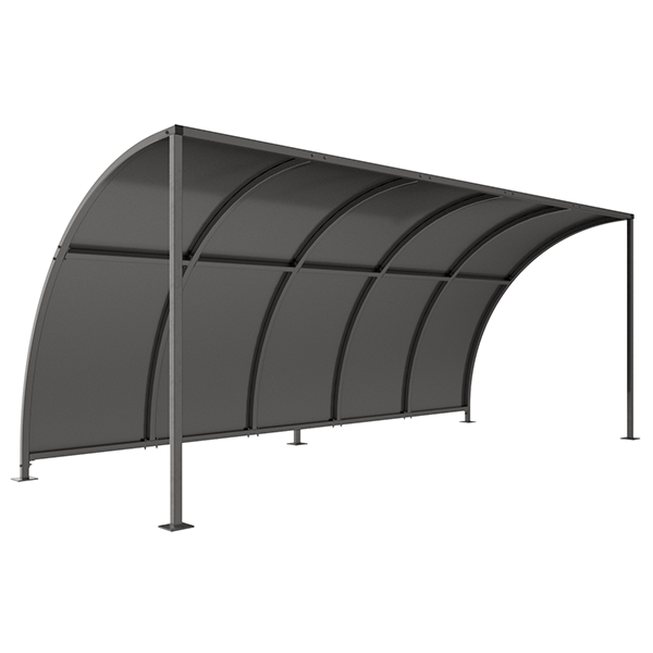 This Leyton Bicycle Shelter with galvanised roof offers a cost-effective solution for cycle storage in a wide number of applications. Constructed from galvanised mild steel, this cycle shelter is available in sizes ranging from 1 metre to 5 metres, with additional extension bays available, also in these sizes. View extension bays here.

Complete with a galvanised sheet curved roof.