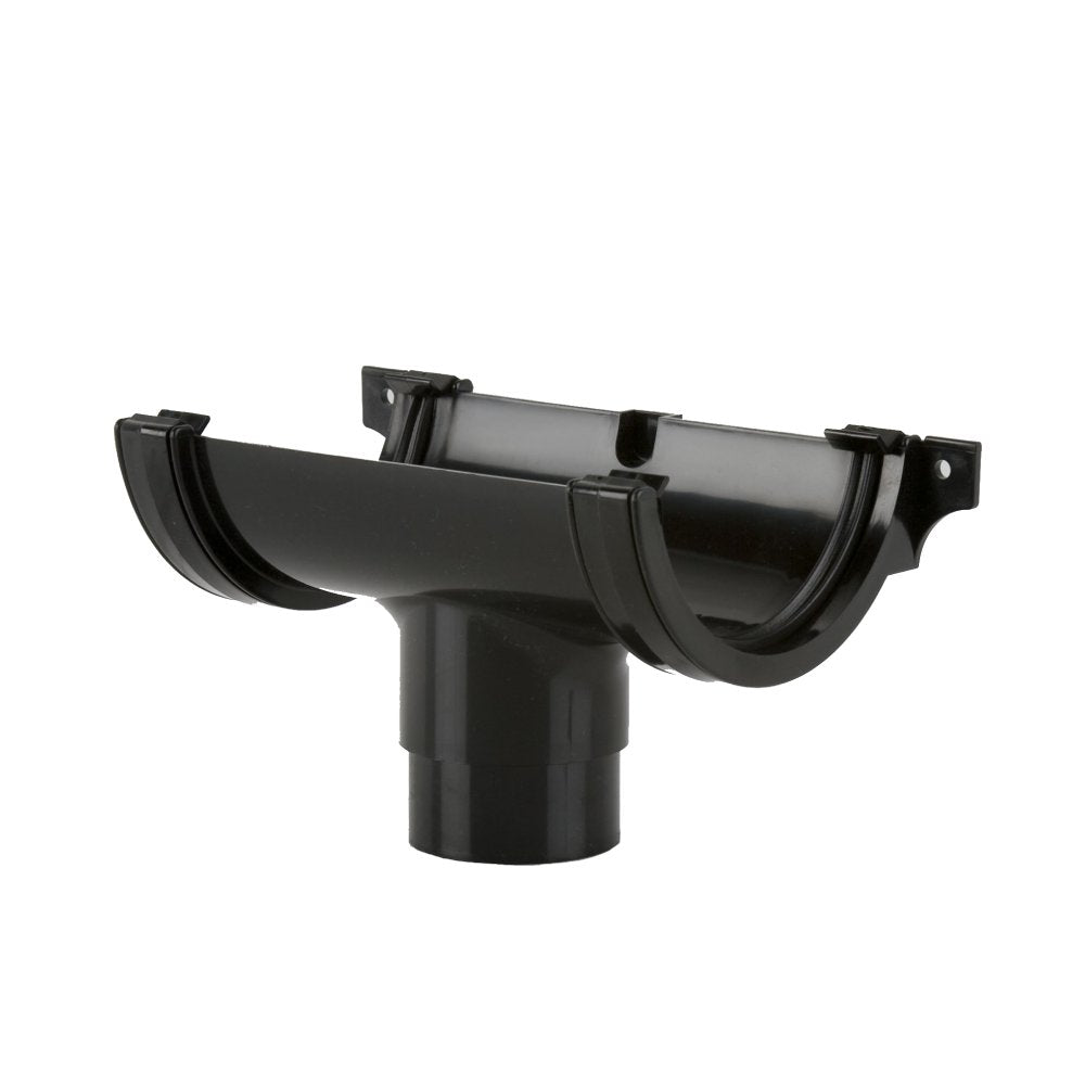 Running Outlet for the Brett Martin Roundstyle uPVC high-capacity domestic guttering system. Connects 112mm round-style gutter to 68mm downpipe.
