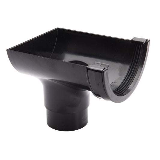 A stopend outlet to connect an end piece of 112mm Roundstyle uPVC gutter to 68mm round downpipe.

Available in: Black, Grey, White, Brown, Arctic White and Anthracite Grey.