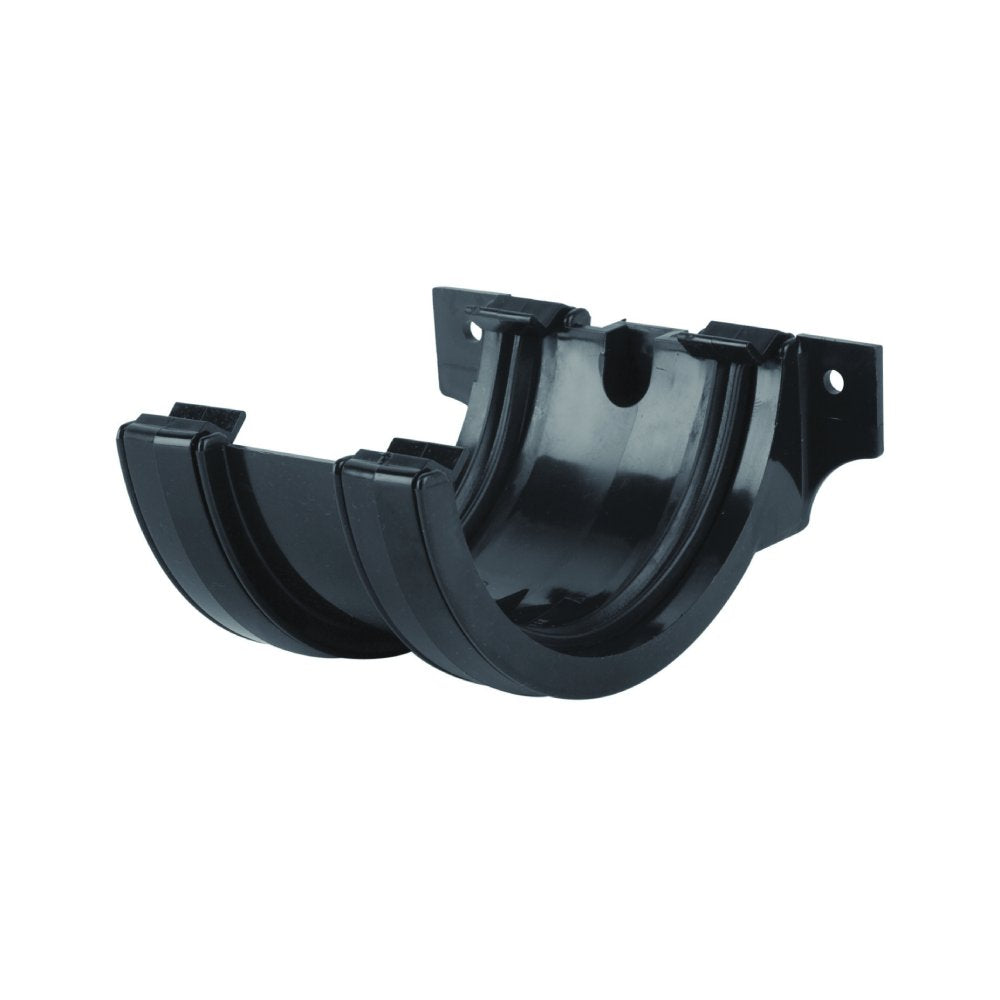 Union bracket for connecting two pieces of 112mm Roundstyle gutter. Manufactured by Brett Martin.

Available in: Black, Grey, White, Brown, Arctic White and Anthracite Grey.

Component part of 112mm Roundstyle gutter system
uPVC material offers a durable solution for domestic installations
Fully tested for accelerated ageing according to BS EN 607:2004
Loading capabilities in line with BS EN 1462:2004
High quality product certified by BS EN ISO 9001:2015