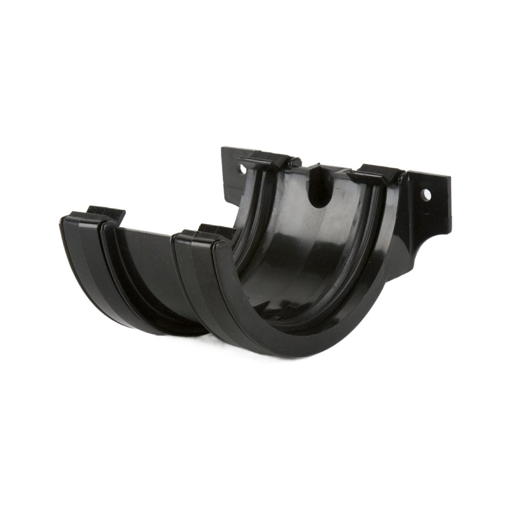 Union bracket for connecting two pieces of 112mm Roundstyle gutter. Manufactured by Brett Martin.

Available in: Black, Grey, White, Brown, Arctic White and Anthracite Grey.

Component part of 112mm Roundstyle gutter system
uPVC material offers a durable solution for domestic installations
Fully tested for accelerated ageing according to BS EN 607:2004
Loading capabilities in line with BS EN 1462:2004
High quality product certified by BS EN ISO 9001:2015