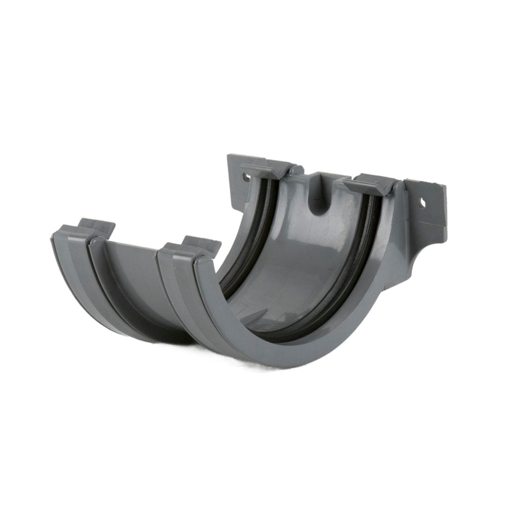 Union bracket for connecting two pieces of 112mm Roundstyle gutter. Manufactured by Brett Martin.

Available in: Black, Grey, White, Brown, Arctic White and Anthracite Grey.

Component part of 112mm Roundstyle gutter system
uPVC material offers a durable solution for domestic installations
Fully tested for accelerated ageing according to BS EN 607:2004
Loading capabilities in line with BS EN 1462:2004
High quality product certified by BS EN ISO 9001:2015