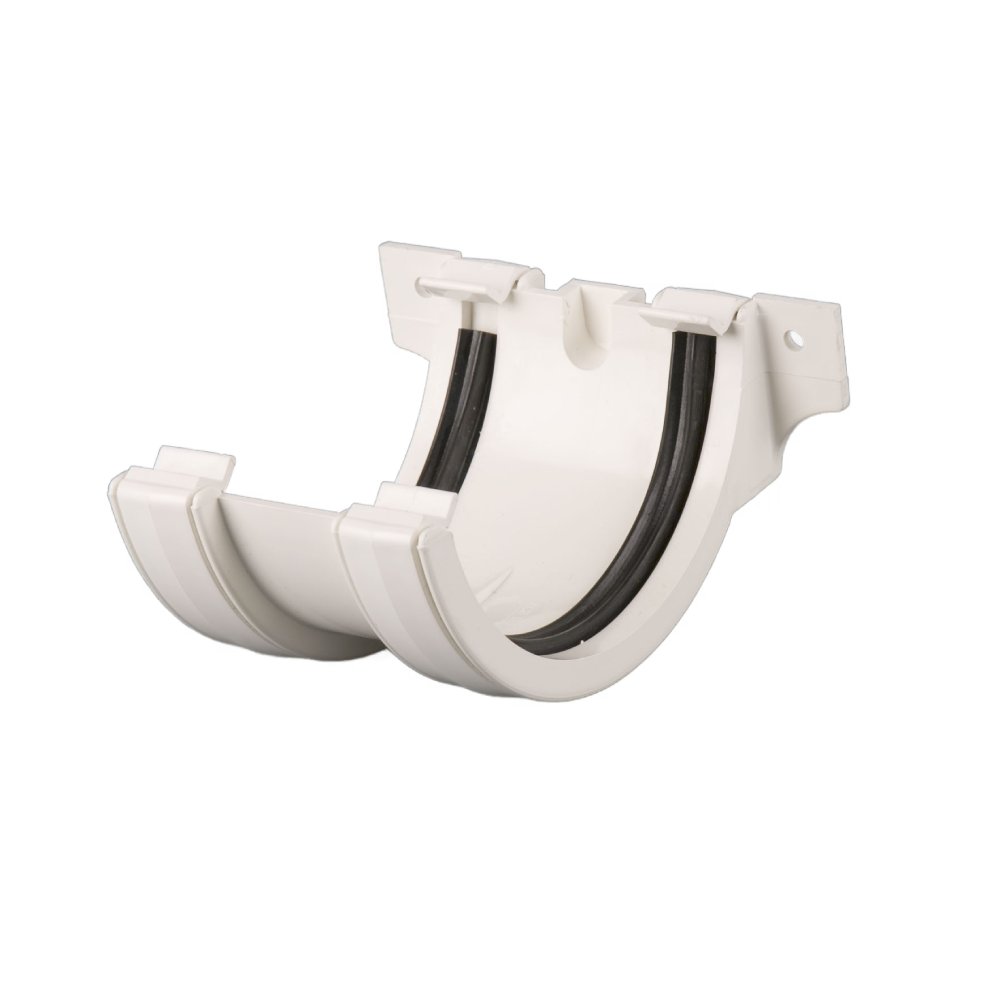 Union bracket for connecting two pieces of 112mm Roundstyle gutter. Manufactured by Brett Martin.

Available in: Black, Grey, White, Brown, Arctic White and Anthracite Grey.

Component part of 112mm Roundstyle gutter system
uPVC material offers a durable solution for domestic installations
Fully tested for accelerated ageing according to BS EN 607:2004
Loading capabilities in line with BS EN 1462:2004
High quality product certified by BS EN ISO 9001:2015